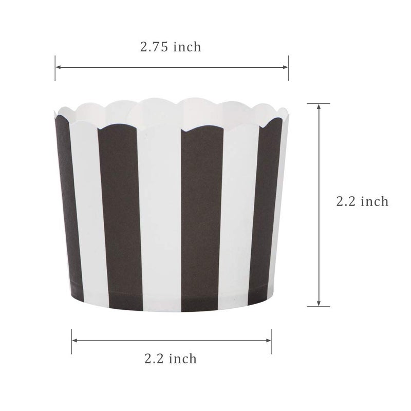 Webake Nonstick Paper Baking Cups for Popcorn Cupcake, 6oz Cupcake Bath Bomb, Muffin Case, Set of 50, Black Stripe for Halloween Party Decorations - Image 2